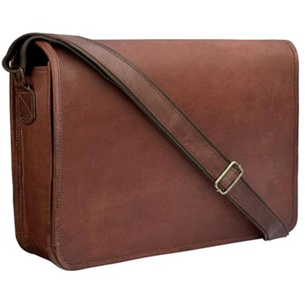 Vintage Full Grain Leather Messenger Bag 15 inch Laptop